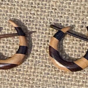 Two-Tone Wooden Hoop Earrings — Tan & Dark Brown